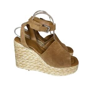 Marc Fisher Suede Leather Wedge Espadrille Sandals Camel Size 10 Tiny Flaws